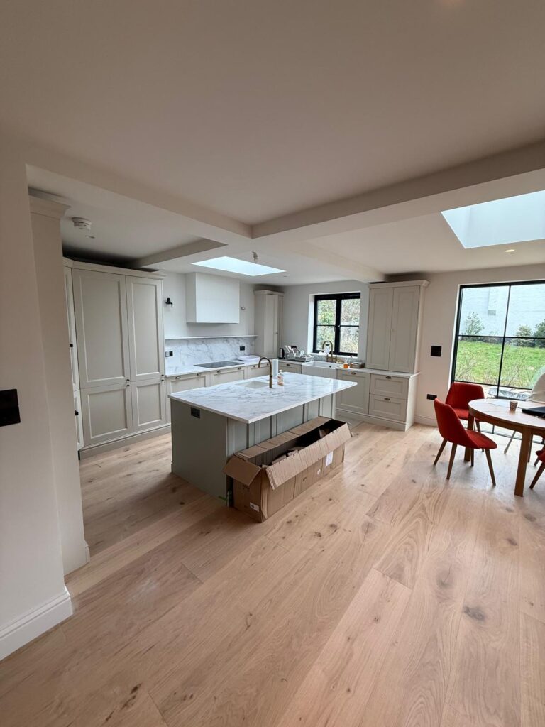 Open-plan kitchen renovation with island, fitted in Hammersmith W6